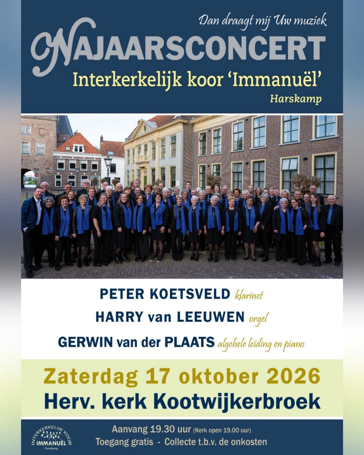 Flyer najaarsconcert Interkerkelijk Koor Immanuël, 17 oktober 2026 in de Hervormde Kerk Kootwijkerbroek